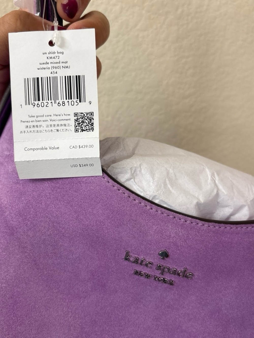 BNWT Kate Spade Suede 454 Shoulder Bag in the color Wisteria - Picture 5 of 7